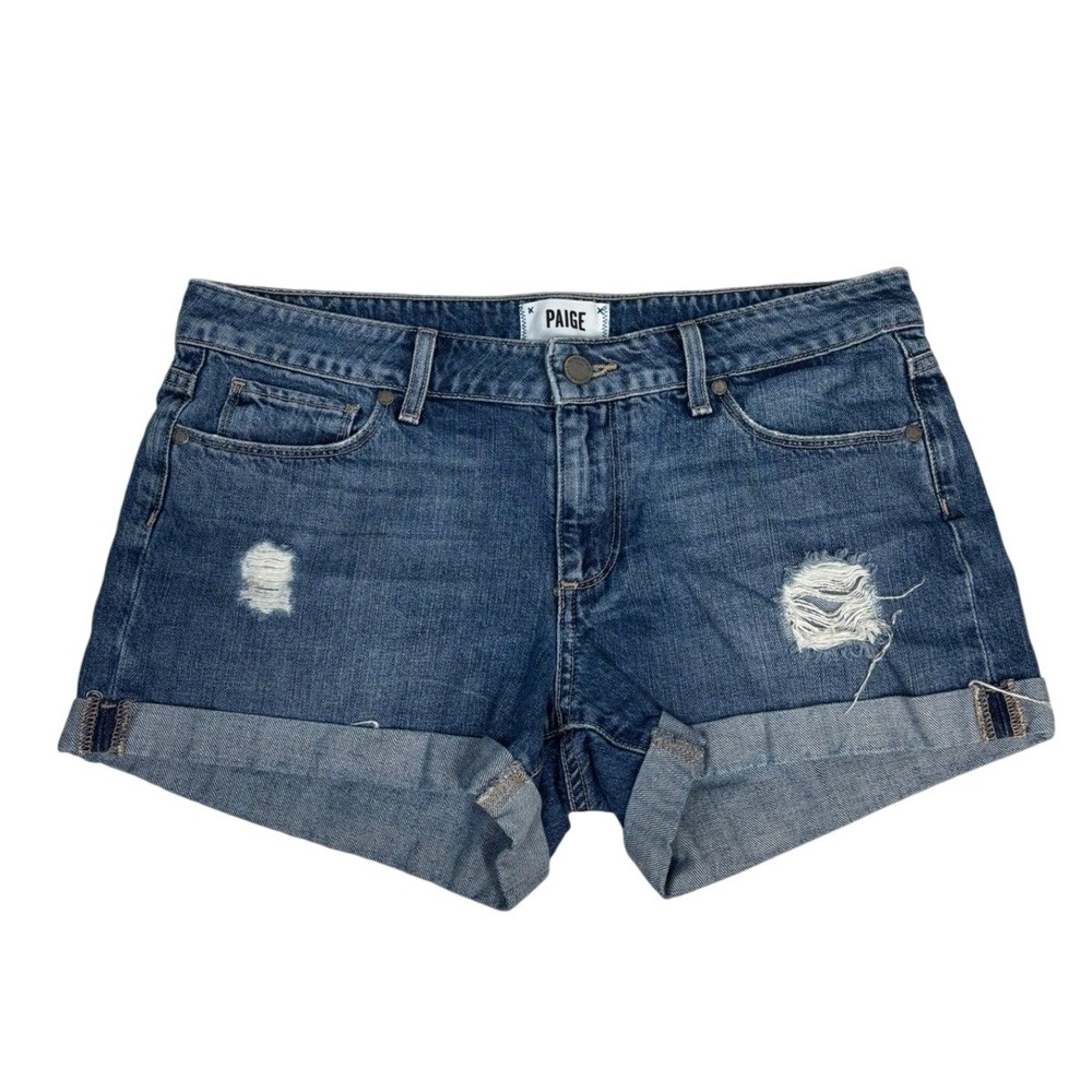 PAIGE Size 27‎ Jimmy Jimmy JJ Distressed Blue Denim Jean Shorts Cuffed Hem